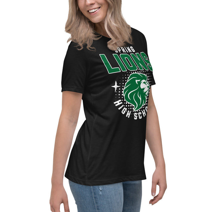 Side view of Spring High School Lions Women's Black Relaxed T-shirt 204