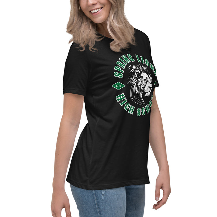 Side view of Spring High School Lions Women's Black Relaxed T-shirt 205