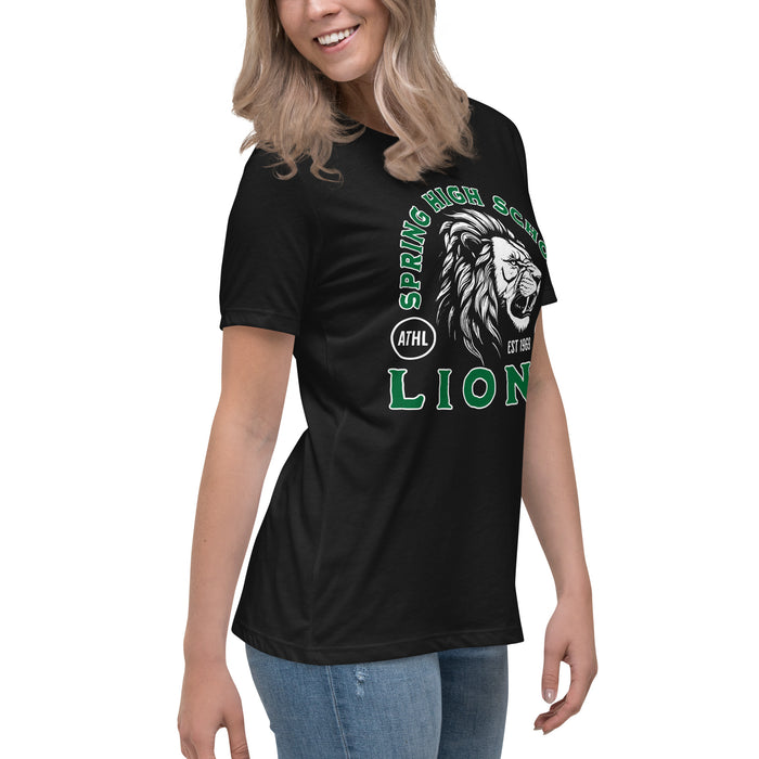 Side view of Spring High School Lions Women's Black Relaxed T-shirt 208