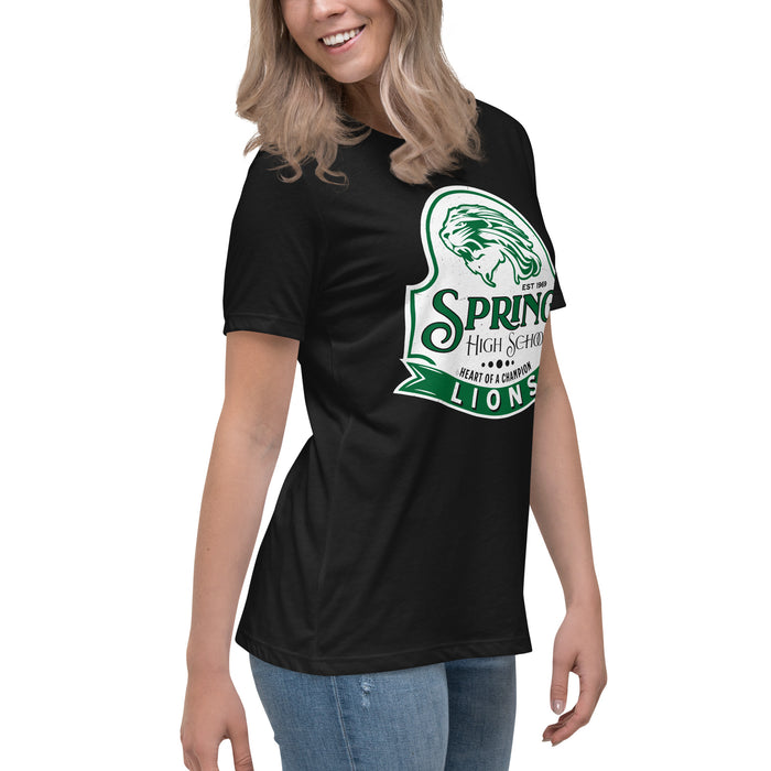 Side view of Spring High School Lions Women's Black Relaxed T-shirt 219