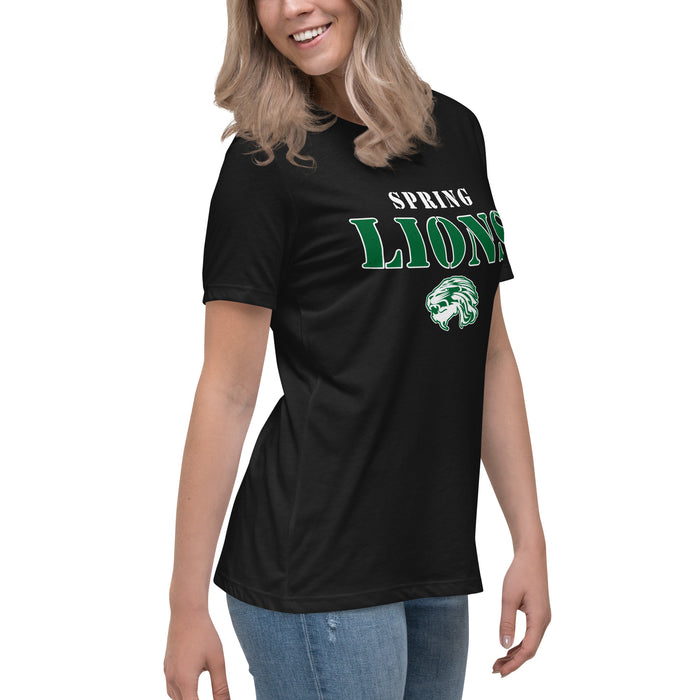 Side view of Spring High School Lions Women's Black Relaxed T-shirt 222