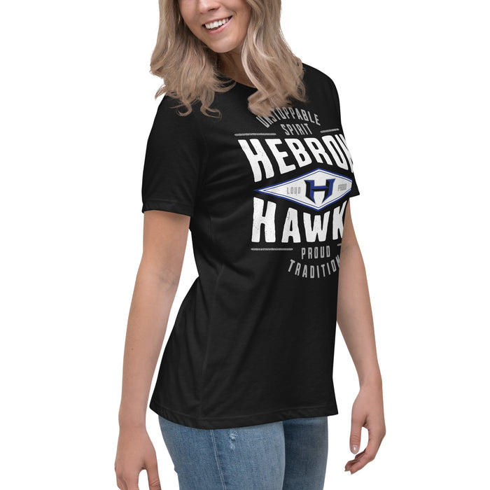 Side view of Hebron High School Hawks Women's Relaxed Fit T-shirt 210