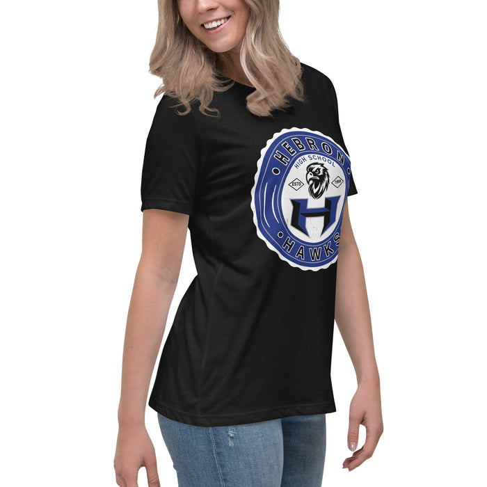 Side view of Hebron High School Hawks Women's Relaxed Fit T-shirt 216