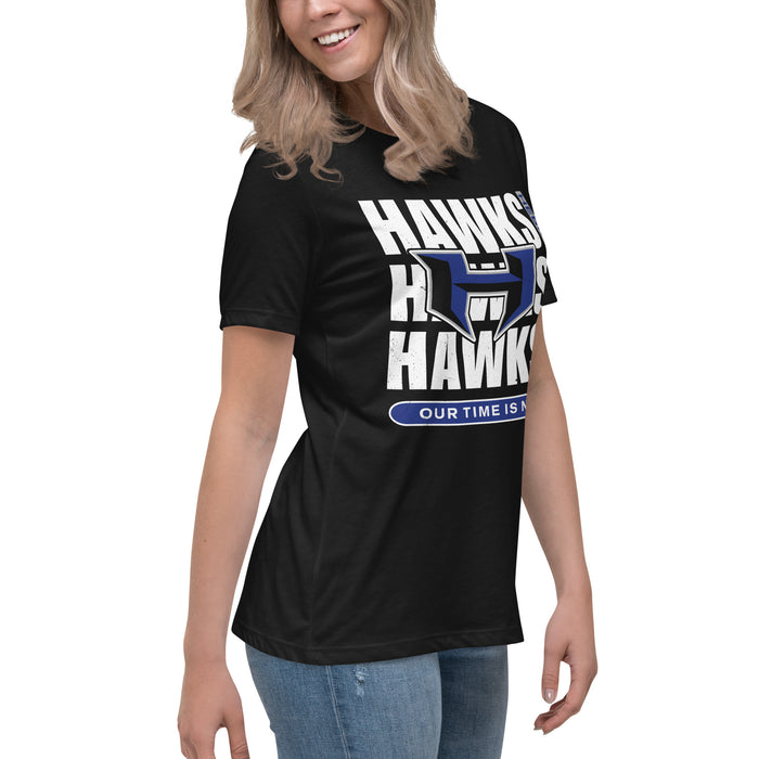 Side view of Hebron High School Hawks Women's Relaxed Fit T-shirt 235