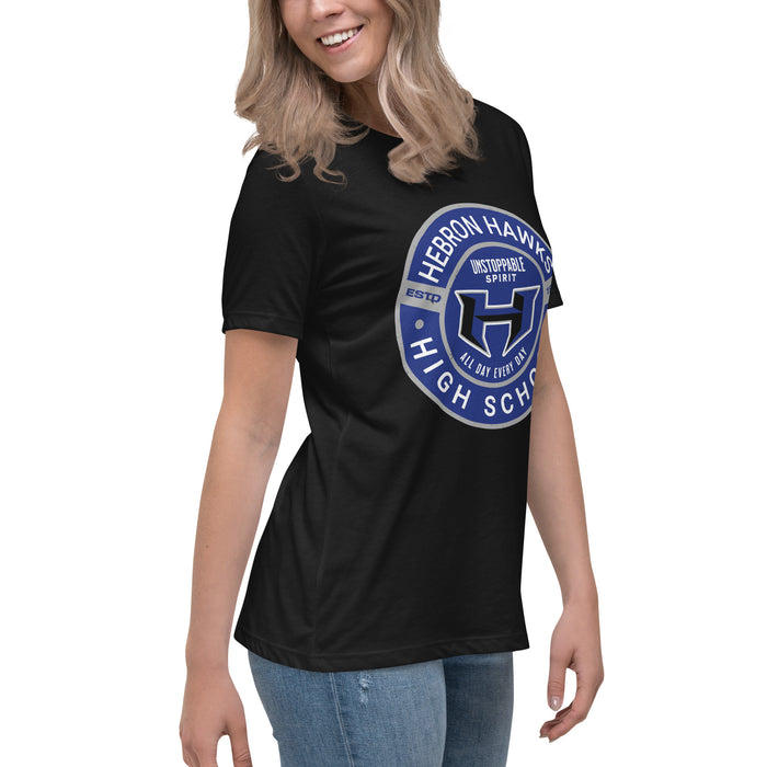 Side view of Hebron High School Hawks Women's Relaxed Fit T-shirt 239