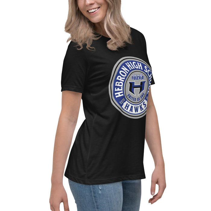 Side view of Hebron High School Hawks Women's Relaxed Fit T-shirt 220