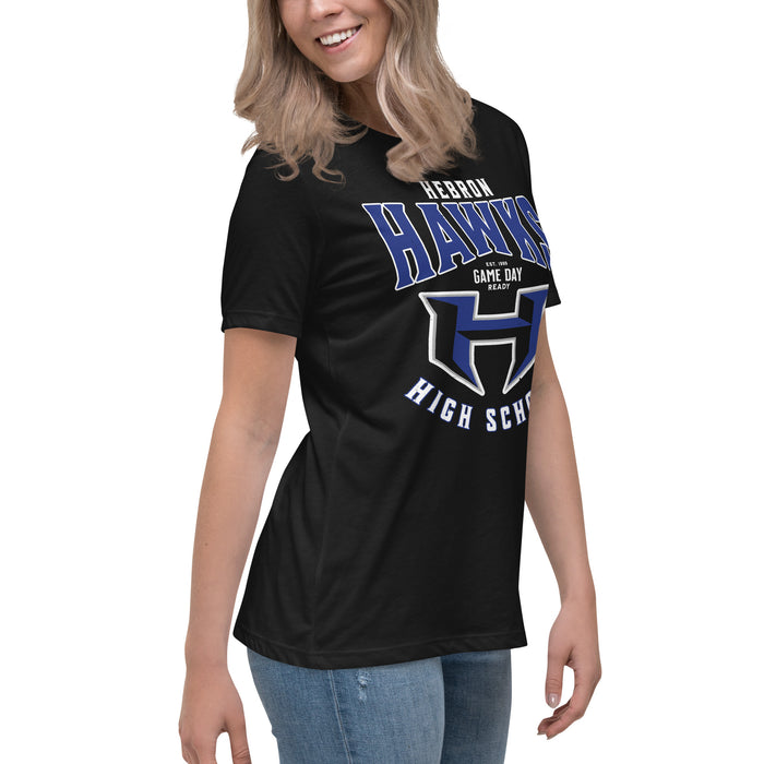 Side view of Hebron High School Hawks Women's Relaxed Fit T-shirt 213