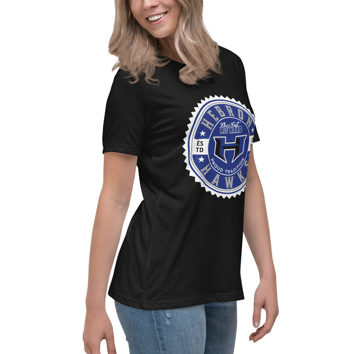 Side view of Hebron High School Hawks Women's Relaxed Fit T-shirt 203