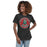 Woman wearing The Woodlands High School Highlanders Dark Grey Heather Women's T-shirt 214