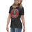 Side view of  wearing The Woodlands High School Highlanders Dark Grey Heather Women's T-shirt 214