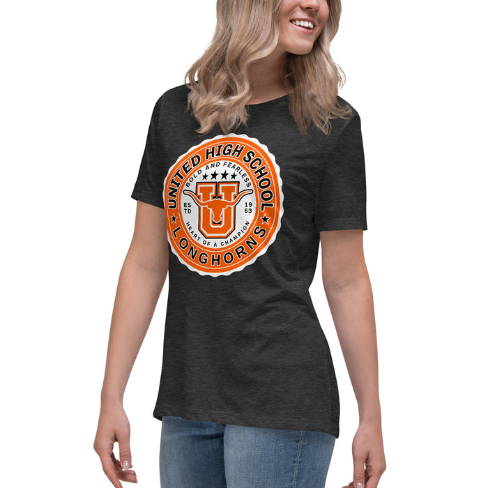 Side view of United High School Longhorns Women's Dark Grey T-shirt 216