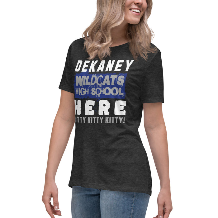 Side view of Dekaney High School Wildcats Women's Dark Grey Heather T-shirt 231