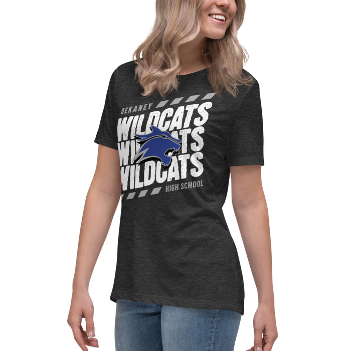 Side view of Dekaney High School Wildcats Women's Dark Grey Heather T-shirt 223