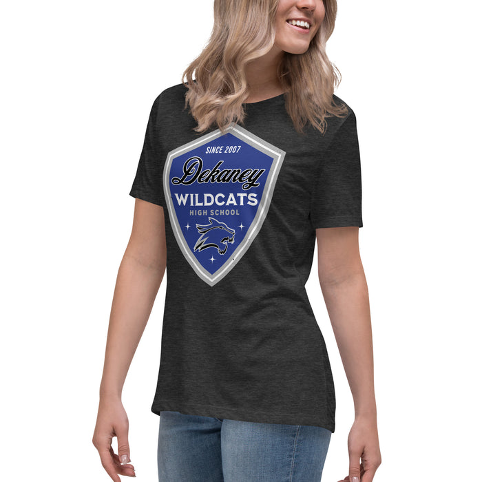 Side view of Dekaney High School Wildcats Women's Dark Grey Heather T-shirt 225