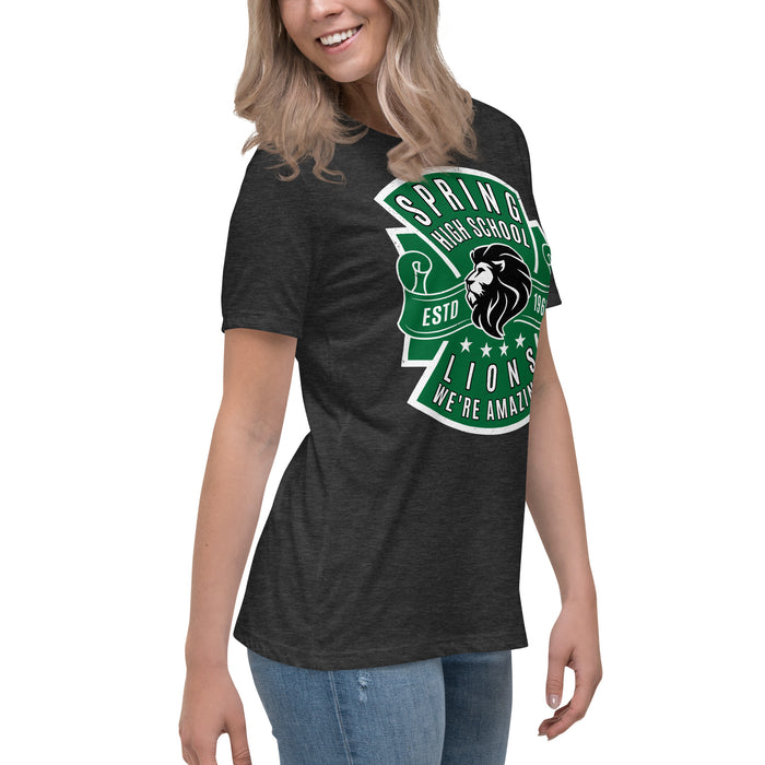 Side view of Spring High School Lions Women's Dark Grey Relaxed T-shirt 207