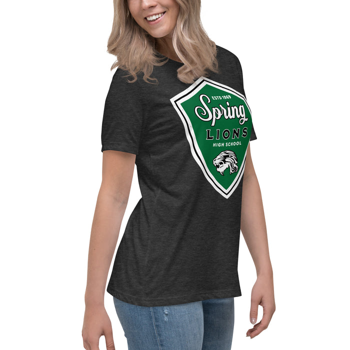 Side view of Spring High School Lions Women's Dark Grey Relaxed T-shirt 225