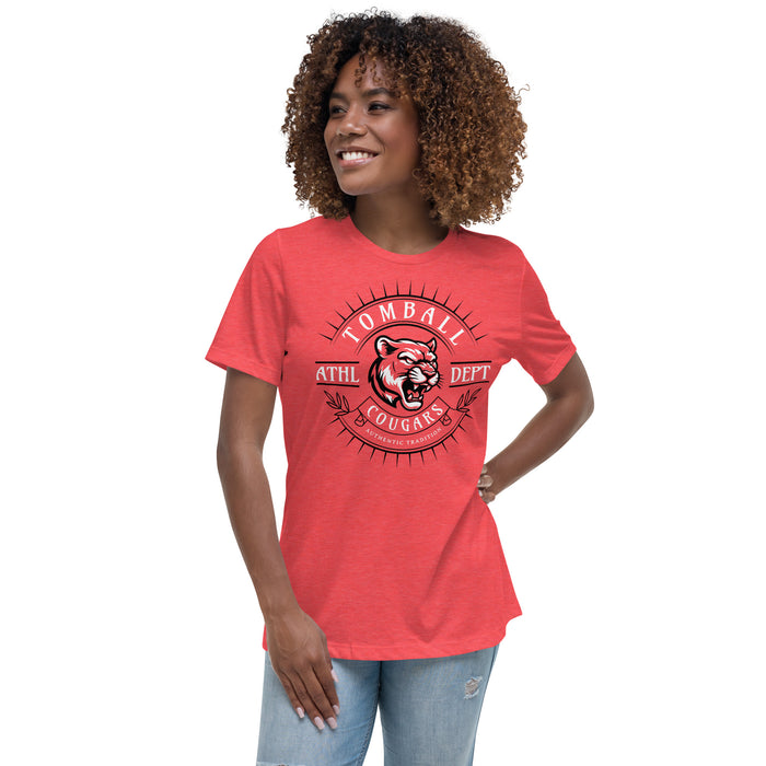 Woman wearing Tomball High School Cougars Women's Red Heather T-shirt 201