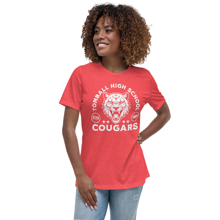 Woman wearing Tomball High School Cougars Women's Red Heather T-shirt 208