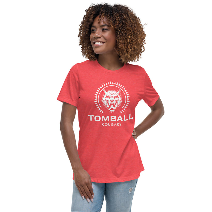 Woman wearing Tomball High School Cougars Women's Red Heather T-shirt 226