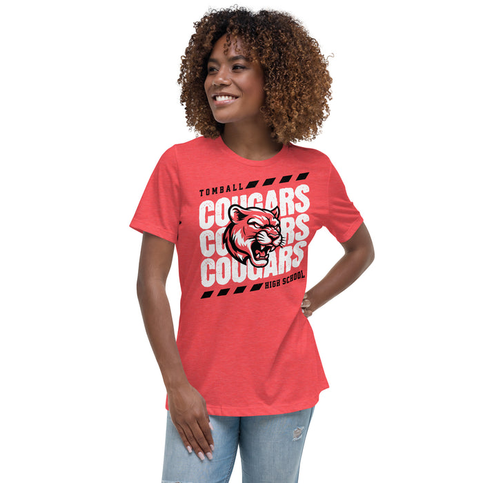 Woman wearing Tomball High School Cougars Women's Red Heather T-shirt 223