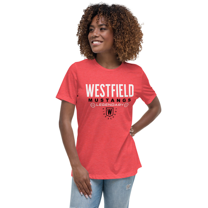 Woman wearing Westfield High School Mustangs Women's Heather Red T-shirt 003