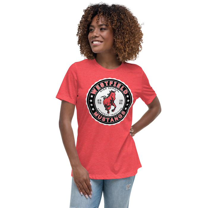 Woman weairng Westfield High School Mustangs Women's Heather Red T-shirt 216