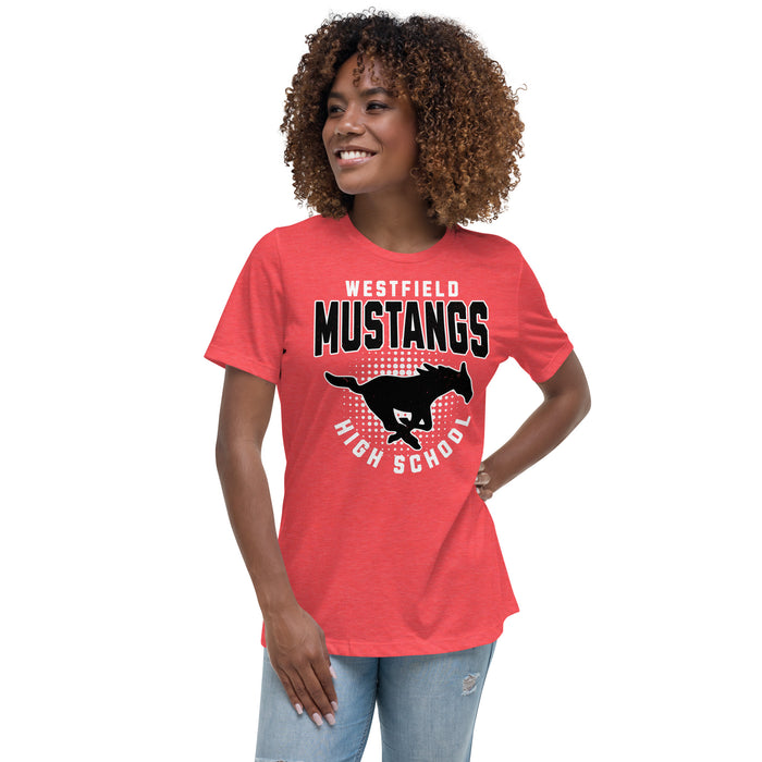 Woman wearing Westfield High School Mustangs Women's Heather Red T-shirt 203