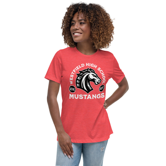 Woman wearing Westfield High School Mustangs Women's Heather Red T-shirt 208