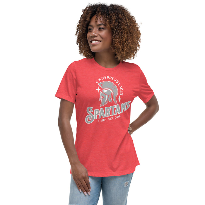 Woman wearing Cypress Lakes High School Spartans Heather Red Women's T-shirt 232