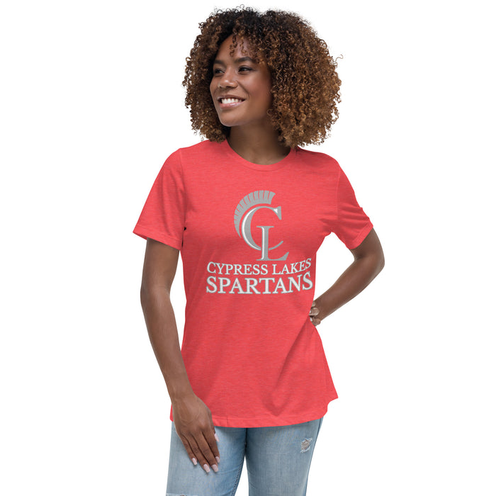 Woman wearing Cypress Lakes High School Spartans Heather Red Women's T-shirt 233