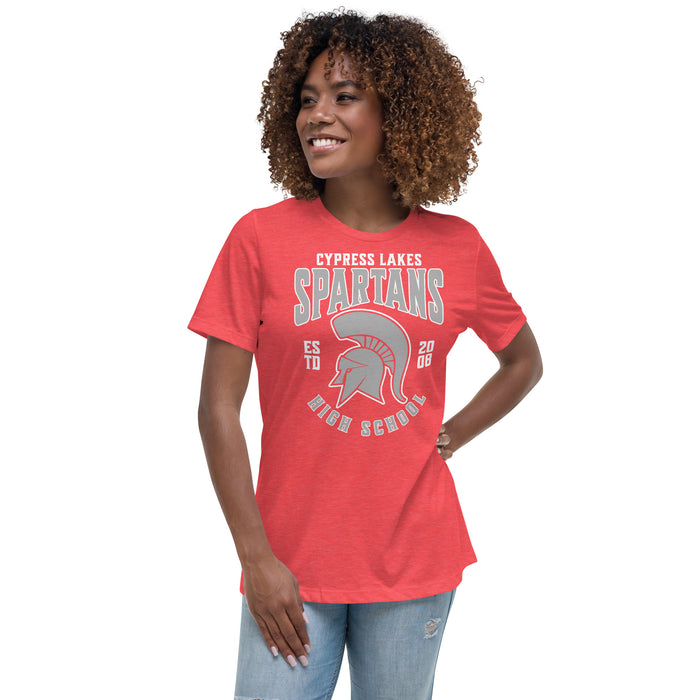 Woman wearing Cypress Lakes High School Spartans Heather Red Women's T-shirt 213