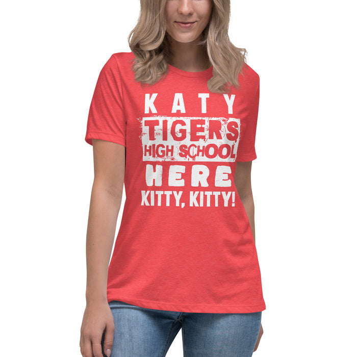 Woman wearing Katy High School Tigers Women's Relaxed Fit T-shirt 231