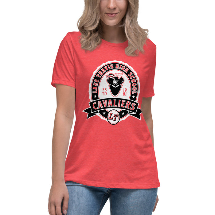 Woman wearing Lake Travis High School Cavaliers Women's Relaxed Fit T-shirt 212