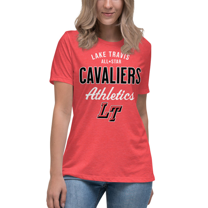 Woman wearing Lake Travis High School Cavaliers Women's Relaxed Fit T-shirt 034