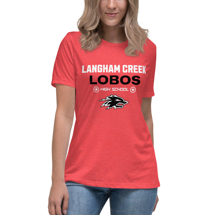 Student wearing Langham Creek High School Lobos Women's Relaxed Fit T-shirt 003
