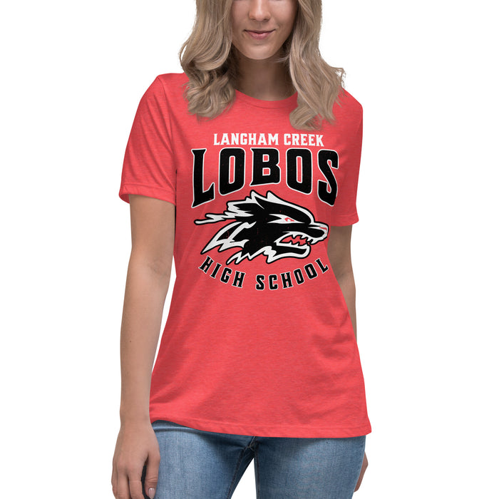 Student wearing Langham Creek High School Lobos Women's Relaxed Fit T-shirt 213