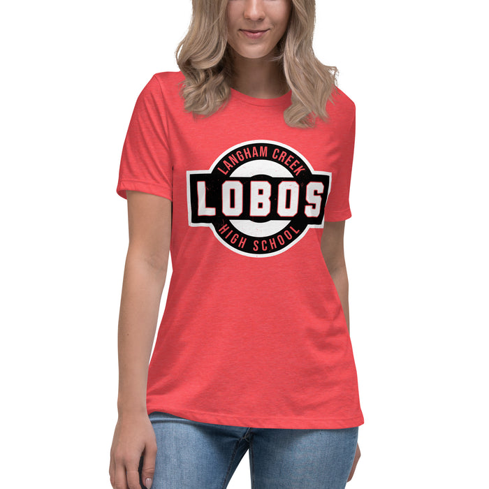 Student wearing Langham Creek High School Lobos Women's Relaxed Fit T-shirt 011