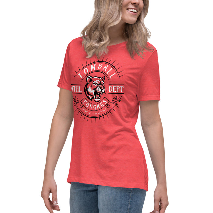 Side view of Tomball High School Cougars Women's Red Heather T-shirt 201