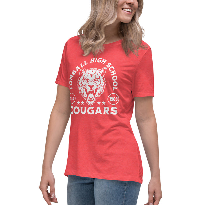 Side view of Tomball High School Cougars Women's Red Heather T-shirt 208