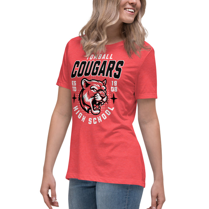 Side view of Tomball High School Cougars Women's Red Heather T-shirt 204