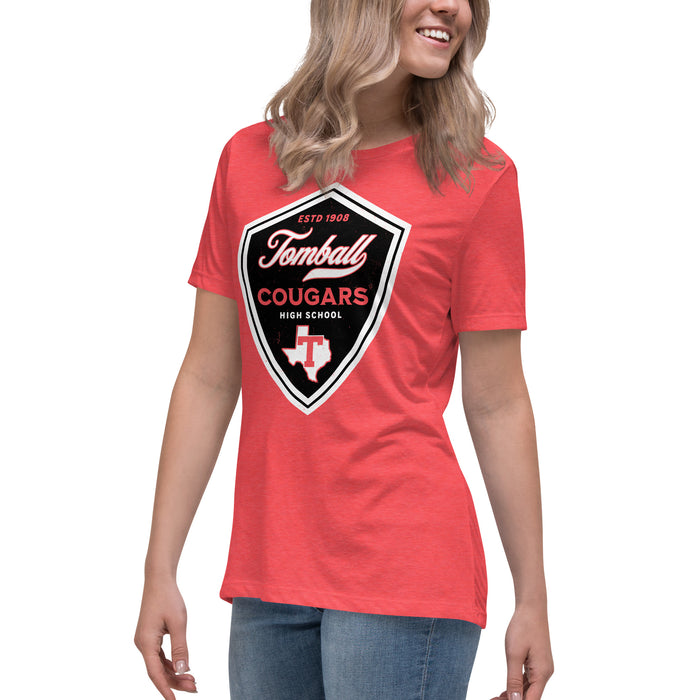 Side view of Tomball High School Cougars Women's Red Heather T-shirt 225