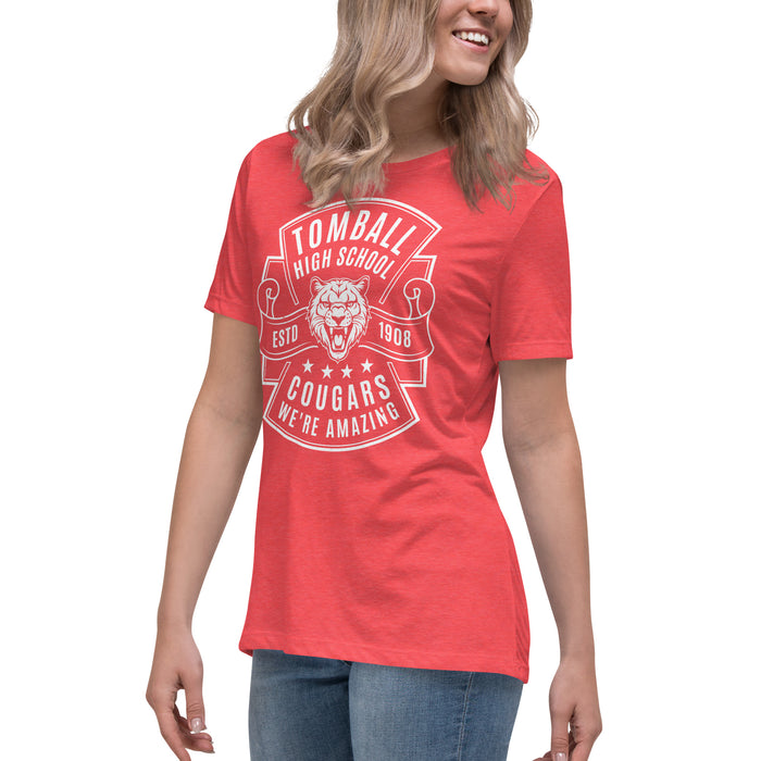 Side view of Tomball High School Cougars Women's Red Heather T-shirt 207