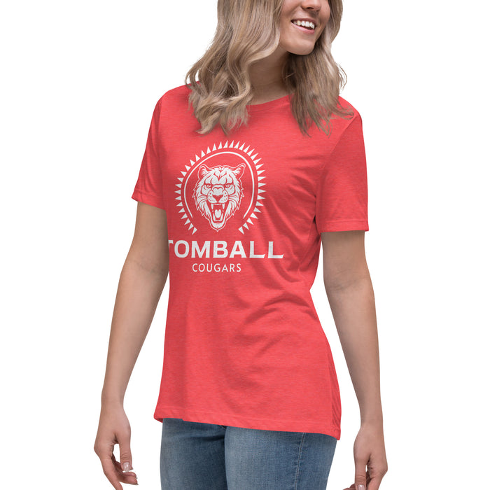 Side view of Tomball High School Cougars Women's Red Heather T-shirt 226