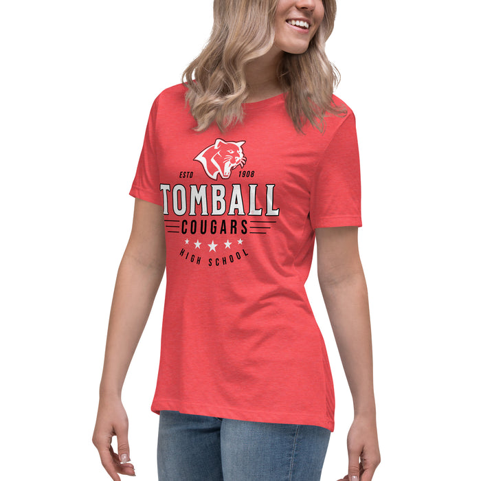 Side view of Tomball High School Cougars Women's Red Heather T-shirt 217