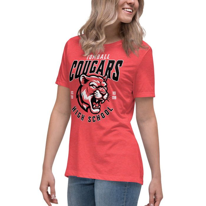 Side view of Tomball High School Cougars Women's Red Heather T-shirt 213