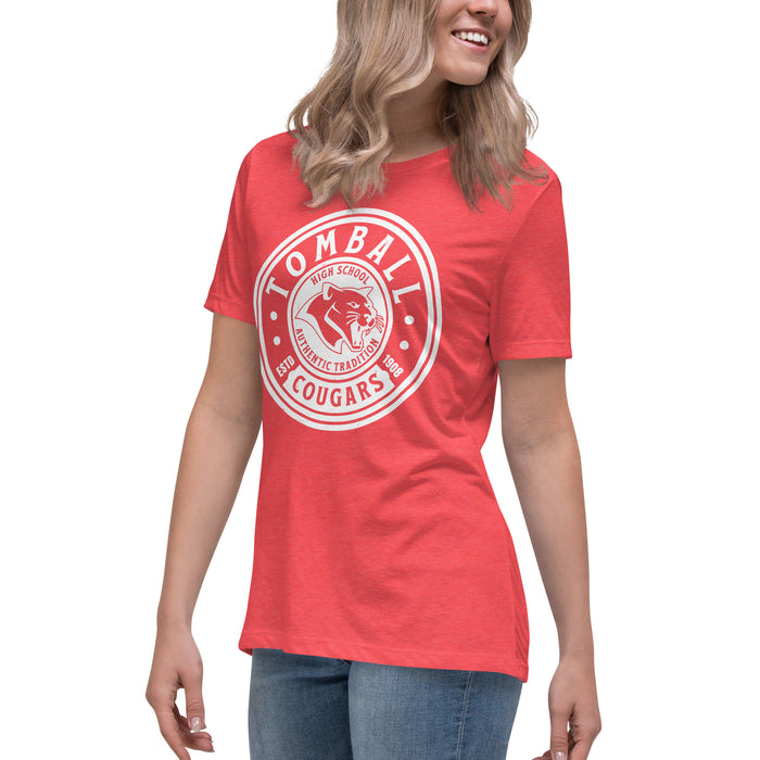 Side view of Tomball High School Cougars Women's Red Heather T-shirt 220