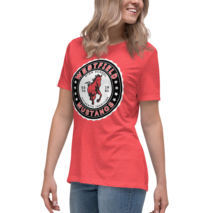 Side view of Westfield High School Mustangs Women's Heather Red T-shirt 216