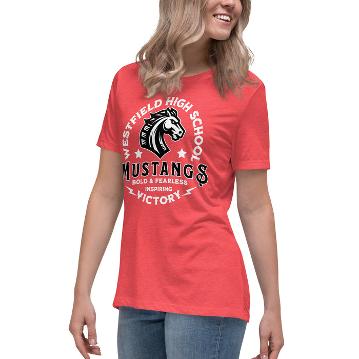 Side view of Westfield High School Mustangs Women's Heather Red T-shirt 208