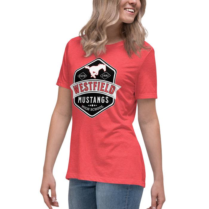 Side view of Westfield High School Mustangs Women's Heather Red T-shirt 209