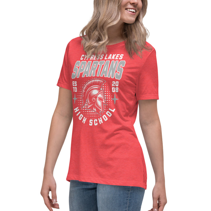 Side view of Cypress Lakes High School Spartans Heather Red Women's T-shirt 204
